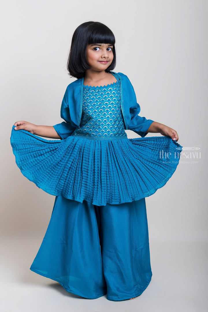 The Nesavu Girls Sharara / Plazo Set Strictly Blue - Splendid Crop Tops And Awesome Patiala Pants For Girls Nesavu Trendy Blue Crop Tops And Patiala Pants| Latest Design | The Nesavu