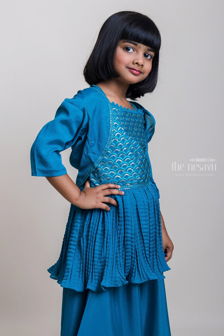The Nesavu Girls Sharara / Plazo Set Strictly Blue - Splendid Crop Tops And Awesome Patiala Pants For Girls Nesavu Trendy Blue Crop Tops And Patiala Pants| Latest Design | The Nesavu