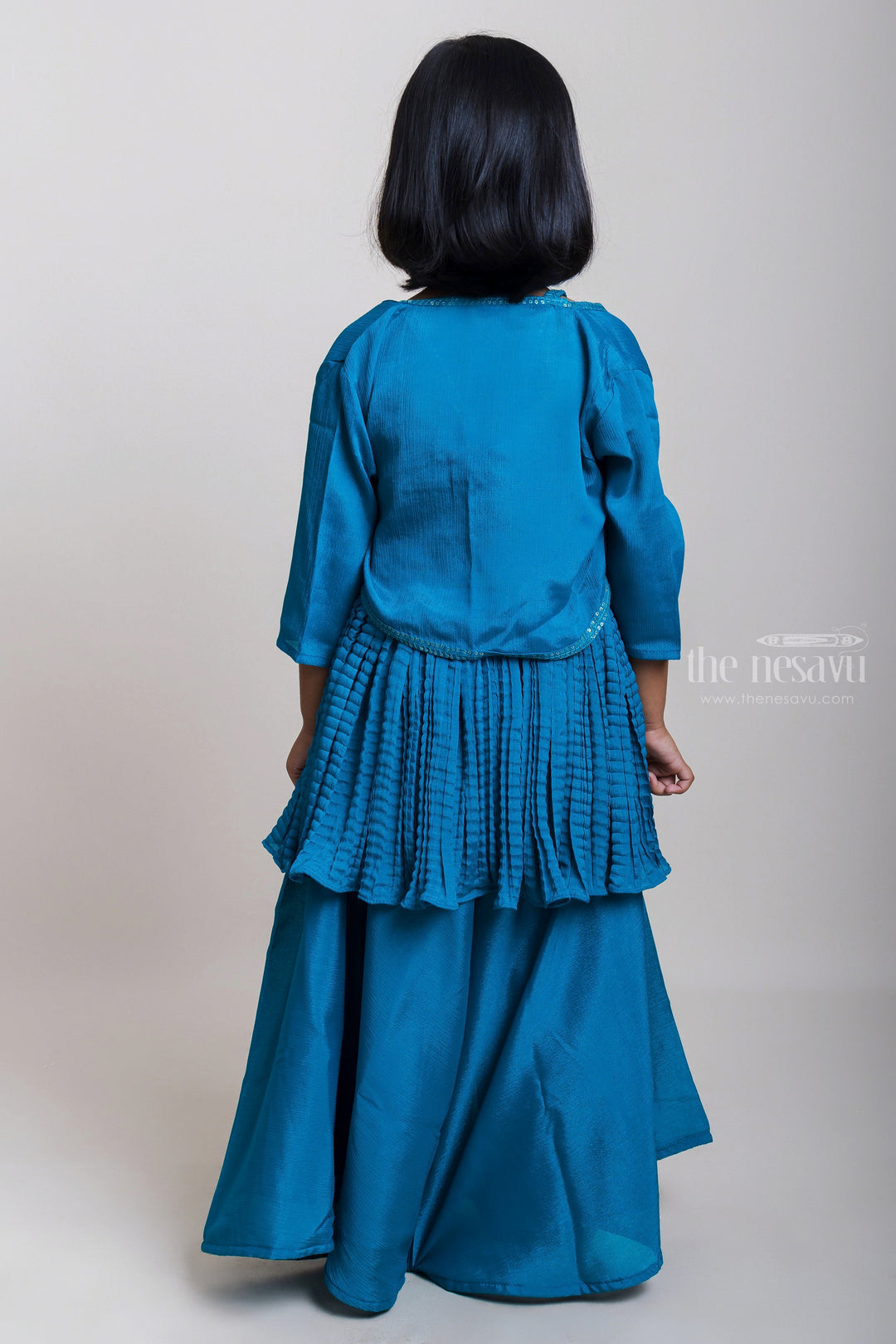 The Nesavu Girls Sharara / Plazo Set Strictly Blue - Splendid Crop Tops And Awesome Patiala Pants For Girls Nesavu Trendy Blue Crop Tops And Patiala Pants| Latest Design | The Nesavu