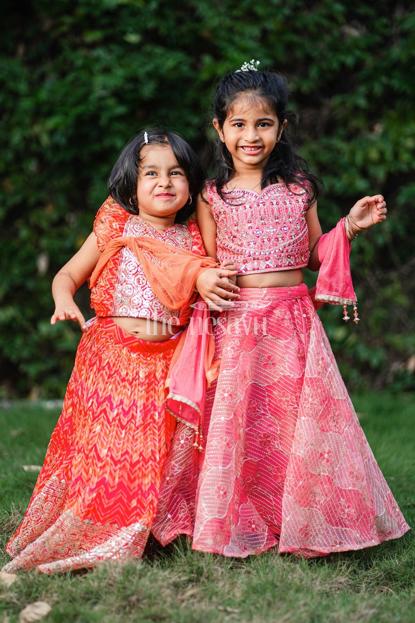 Nesavu Red Lehenga Choli Set Girls Mirror-Work Crop Top Floral Skirt – The  Nesavu