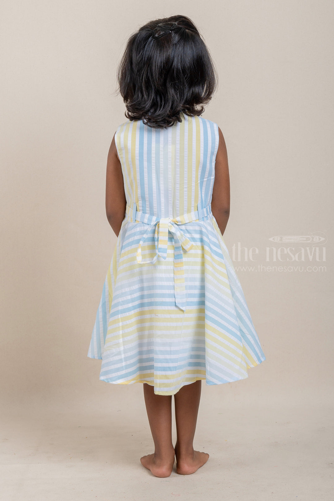 The Nesavu Frocks & Dresses Striped Pattern Blue and Yellow Cotton Frock for Girls psr silks Nesavu