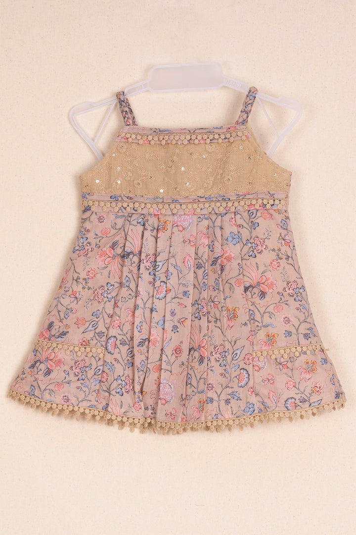 The Nesavu Baby Cotton Frocks Stunning Beige Floral Printed Casual Cotton Frock For Girls Nesavu 14 (6M) / Beige / Cotton BFJ390B-14 Stylish Girls Cotton Frock Collection | Frock Gown For Girls | The Nesavu