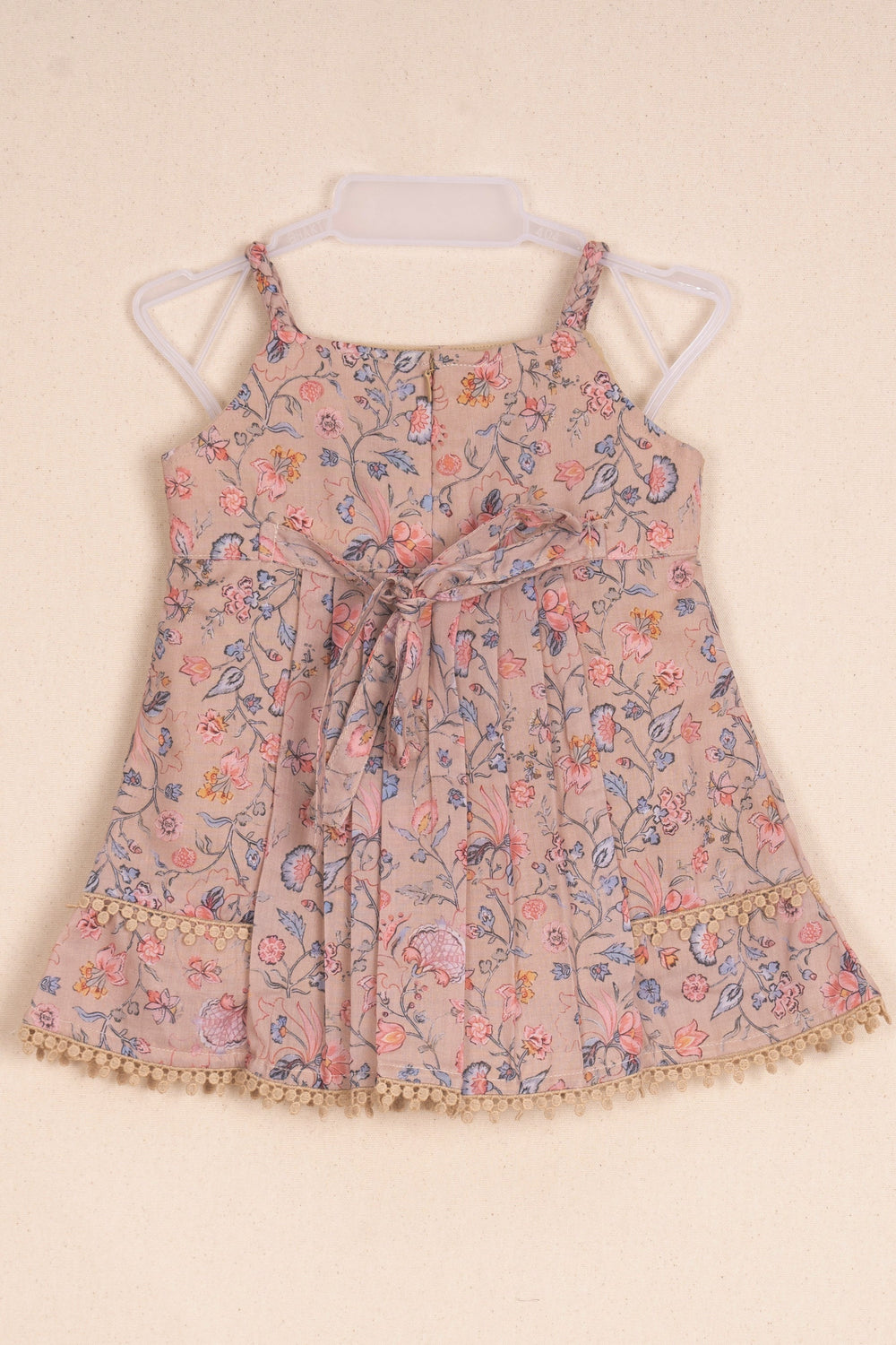 The Nesavu Baby Cotton Frocks Stunning Beige Floral Printed Casual Cotton Frock For Girls Nesavu Stylish Girls Cotton Frock Collection | Frock Gown For Girls | The Nesavu