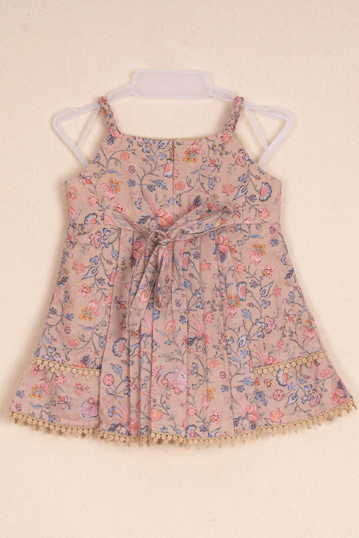 The Nesavu Baby Cotton Frocks Stunning Beige Floral Printed Casual Cotton Frock For Girls Nesavu Stylish Girls Cotton Frock Collection | Frock Gown For Girls | The Nesavu