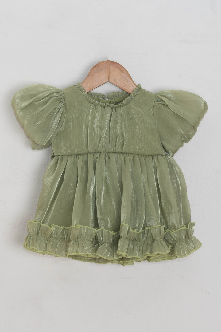 The Nesavu Baby Fancy Frock Stunning Dark Brown Solid Pattern With Balloon Sleeve Frock For Baby girls Nesavu 12 (3M) / Green / Organza Tissue BFJ353F-12 Premium Dresses For Baby Girls | Kids Latest Collection | The Nesavu