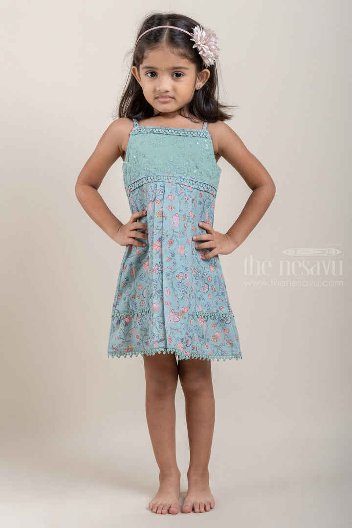 The Nesavu Baby Cotton Frocks Stunning Green Floral Printed Casual Soft Cotton Frock For Girls Nesavu 14 (6M) / Green / Cotton BFJ390A Stylish Girls Cotton Frock Collection | Frock Gown For Girls | The Nesavu