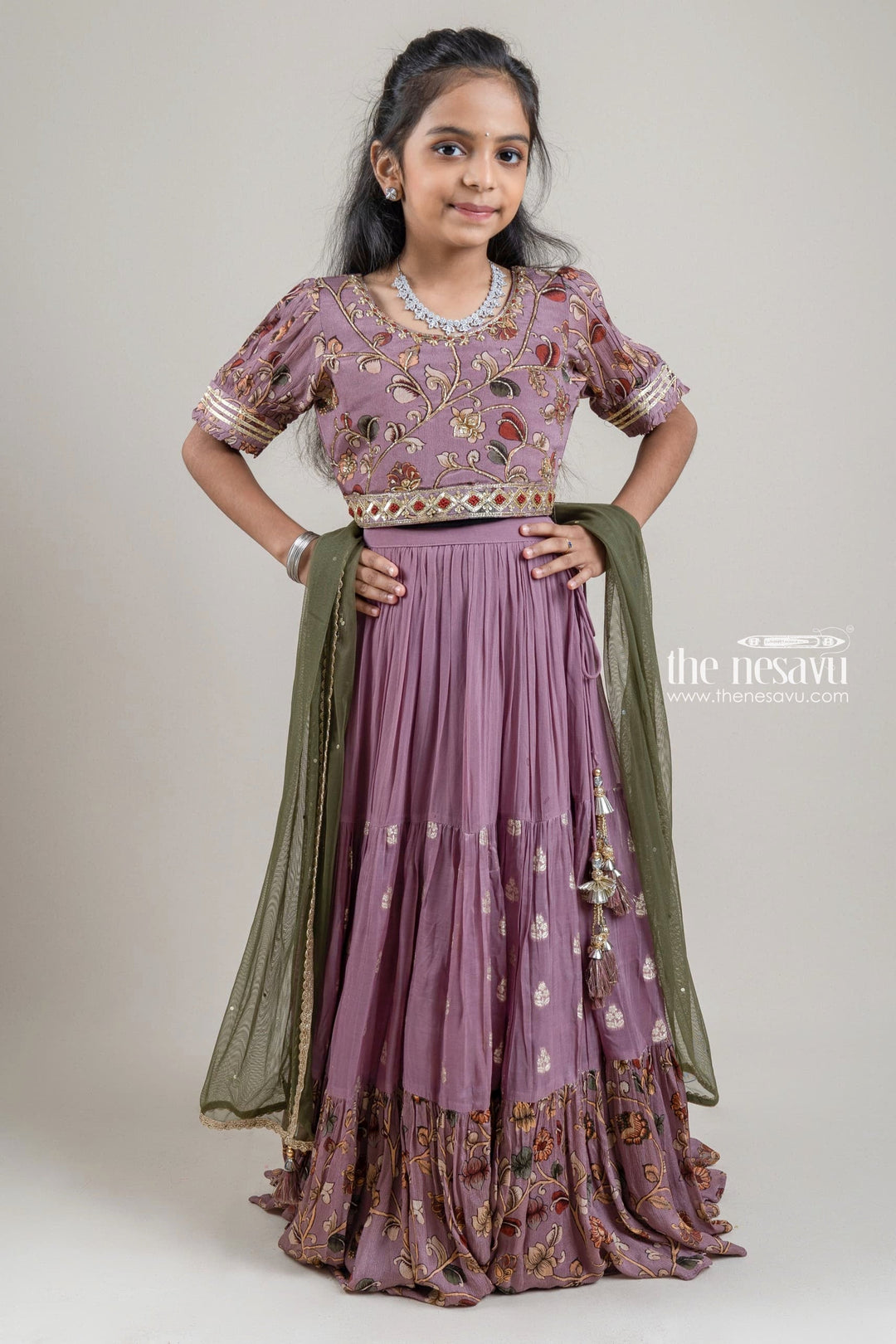 The Nesavu Lehenga & Ghagra Stunning Purple Floral Designer Glitter Sequined Top And Butta Printed Lehanga Choli For Girls Nesavu 24 (5Y) / Purple / Georgette GL341-24 Premium Lehenga Pary Wear For Girls | Lehenga Online | The Nesavu