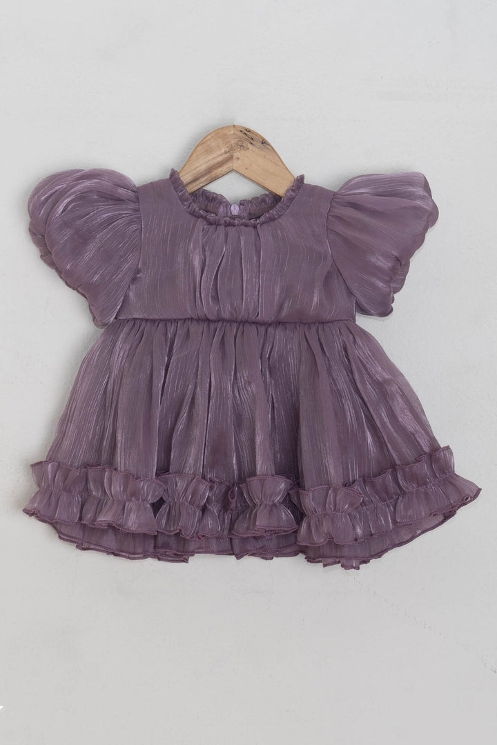 The Nesavu Baby Fancy Frock Stunning Purple Solid Pattern With Ruffled Sleeve Organza Frock For Baby girls Nesavu 12 (3M) / Purple / Organza Tissue BFJ353B-12 Premium Dresses For Baby Girls | Kids Latest Collection | The Nesavu