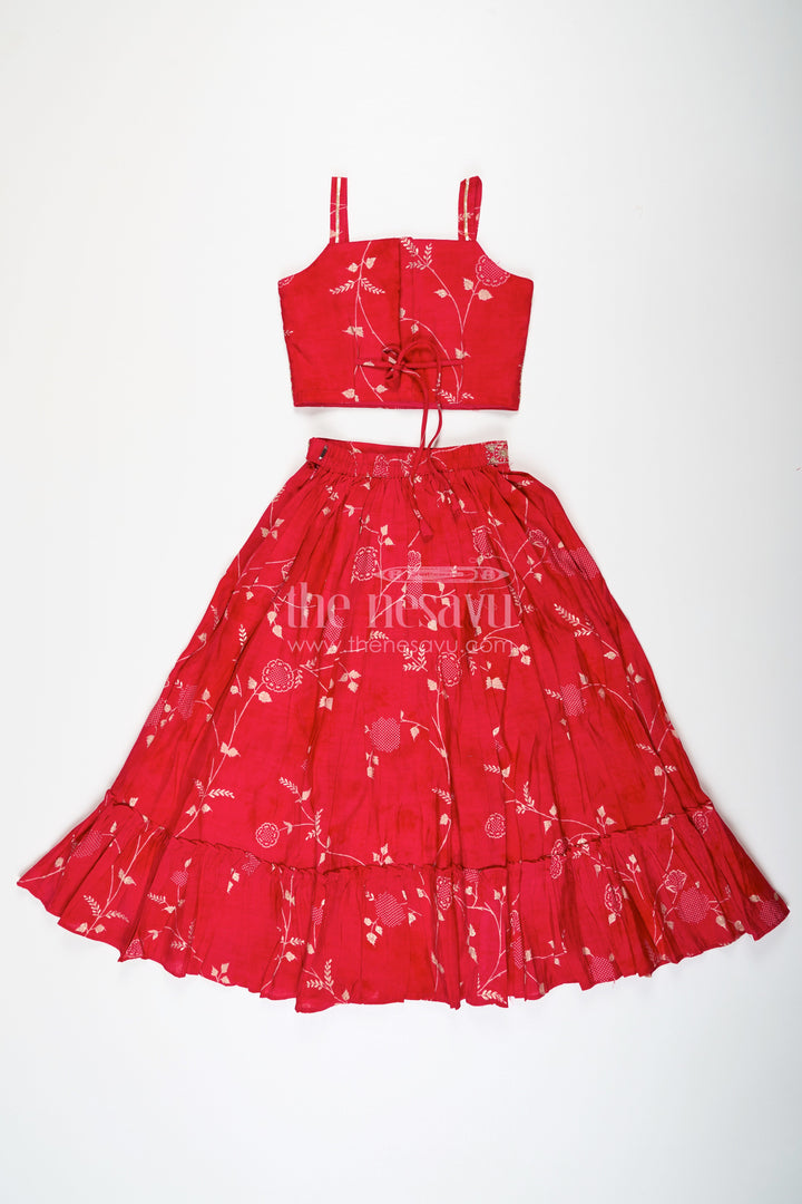 The Nesavu Girls Lehenga Choli Stunning Red Lehenga Choli for Girls with Modal Chanderi Printed Fabric and Embroidered Choli Nesavu Nesavu Stunning Red Lehenga Choli Girls Modal Chanderi Printed Fabric Embroidered Choli