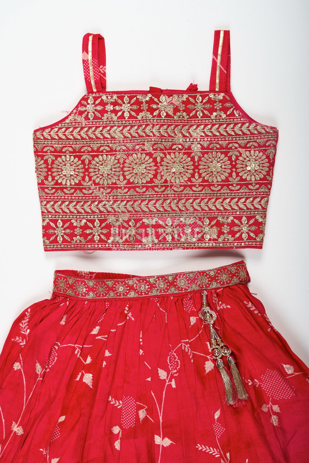 The Nesavu Girls Lehenga Choli Stunning Red Lehenga Choli for Girls with Modal Chanderi Printed Fabric and Embroidered Choli Nesavu Nesavu Stunning Red Lehenga Choli Girls Modal Chanderi Printed Fabric Embroidered Choli