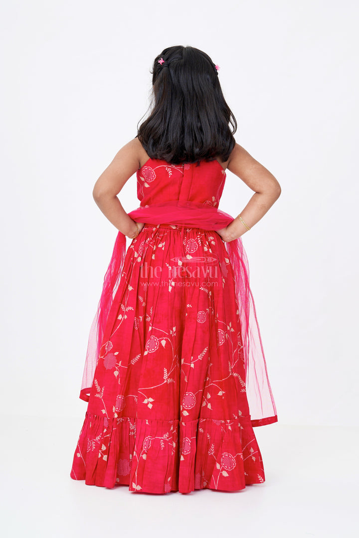The Nesavu Girls Lehenga Choli Stunning Red Lehenga Choli for Girls with Modal Chanderi Printed Fabric and Embroidered Choli Nesavu Nesavu Stunning Red Lehenga Choli Girls Modal Chanderi Printed Fabric Embroidered Choli