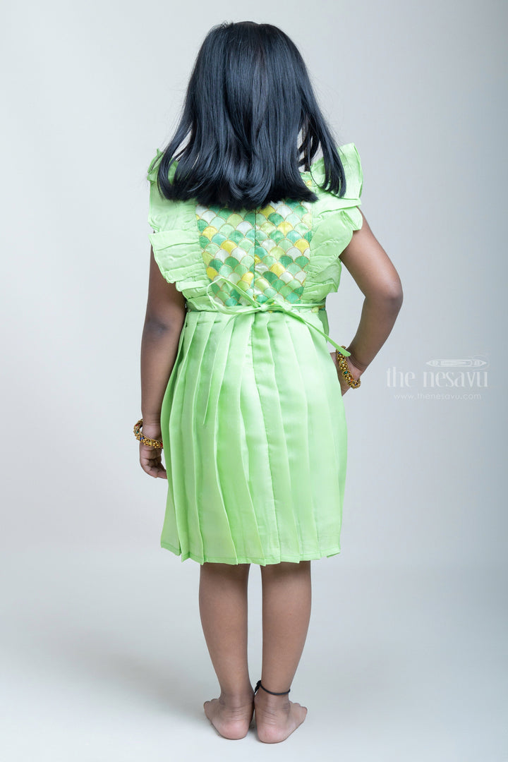 The Nesavu Silk Frock Stunning Semi-Silk Dress with Delicate Embroidered Ruffle Yoke Frock For Girls Nesavu Elegant Semi-Silk Frocks for Little Girls | New Silk Frock Collection | The Nesavu
