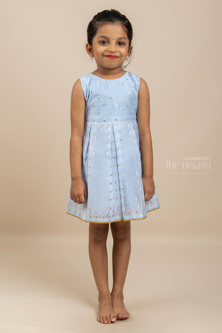 The Nesavu Girls Fancy Frock Stunning Teal - Fashion Frock With Shiny Mirror Embroidery Designs psr silks Nesavu 14 (6M) / Blue / Chanderi GFC967A