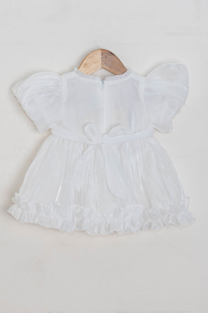 The Nesavu Baby Fancy Frock Stunning White Solid Pattern With Balloon Sleeve Organza Frock For Baby girls Nesavu Premium Dresses For Baby Girls | Kids Latest Collection | The Nesavu