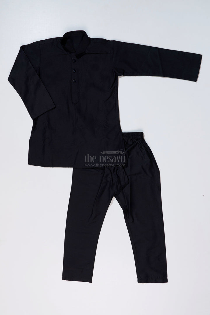 The Nesavu Boys Jacket Sets Stylish Black Jacket On Kurta Set for Boys with Floral Embroidered Silk Vest Nesavu Stylish Black Jacket Kurta Set Boys Floral Embroidered Silk Vest | The Nesavu