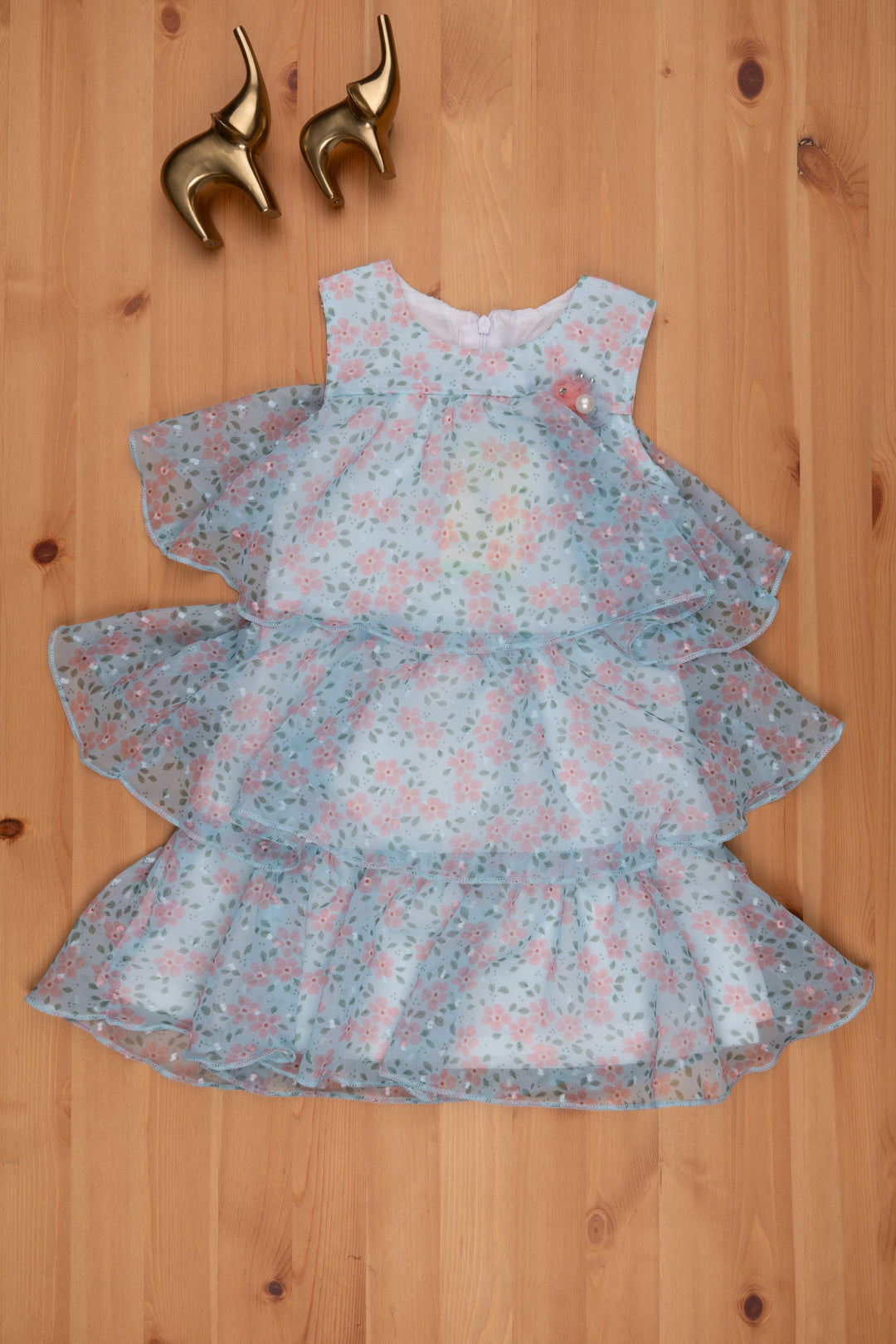 The Nesavu Baby Frock / Jhabla Stylish Blue Floral Triple Layered Infant Dress Nesavu Casual baby dresses | Floral printed blue baby frock | The Nesavu