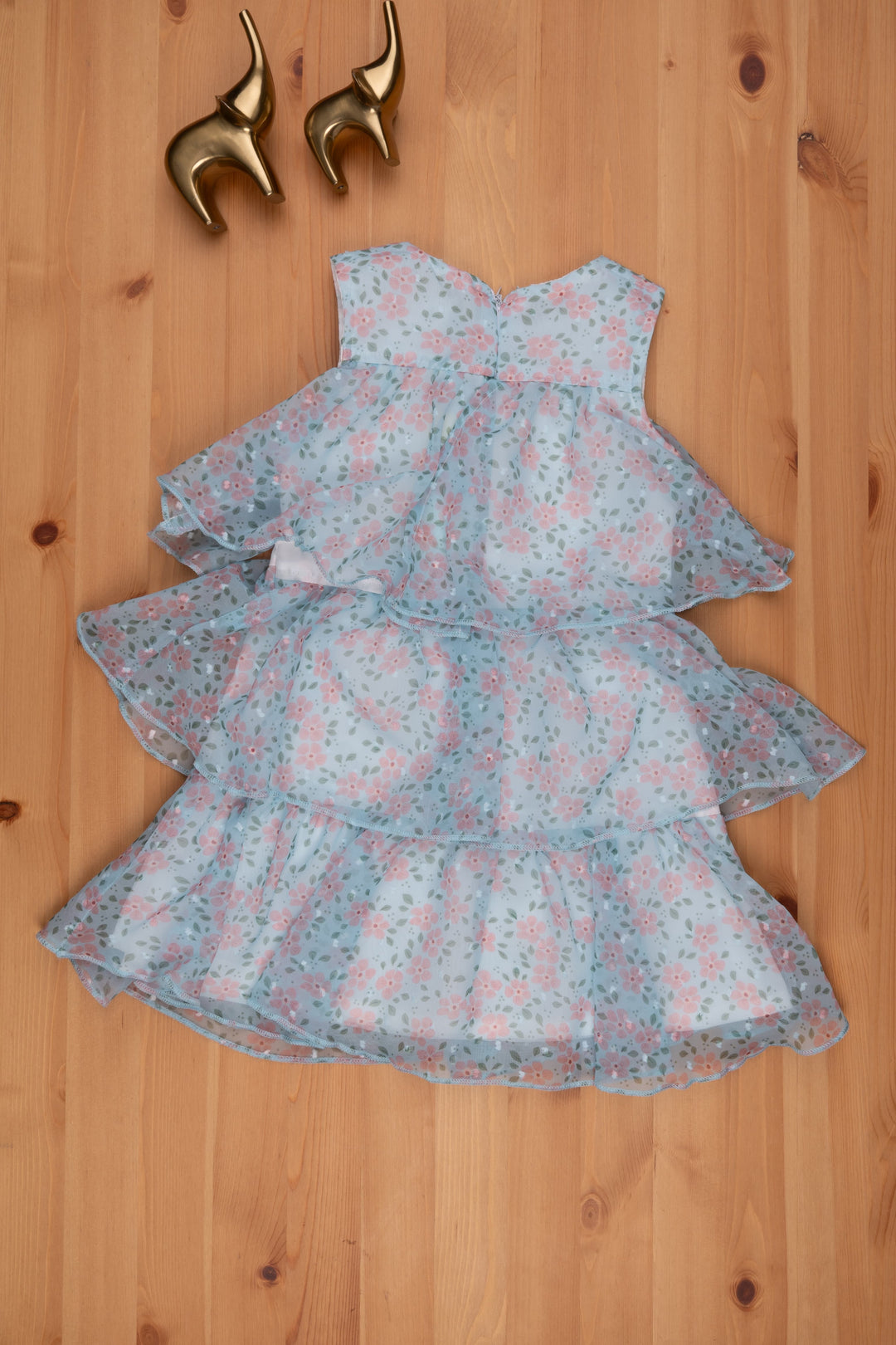 The Nesavu Baby Frock / Jhabla Stylish Blue Floral Triple Layered Infant Dress Nesavu Casual baby dresses | Floral printed blue baby frock | The Nesavu
