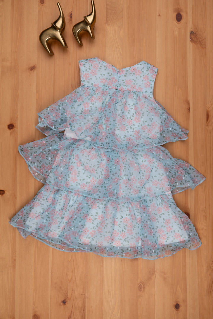The Nesavu Baby Frock / Jhabla Stylish Blue Floral Triple Layered Infant Dress Nesavu Casual baby dresses | Floral printed blue baby frock | The Nesavu