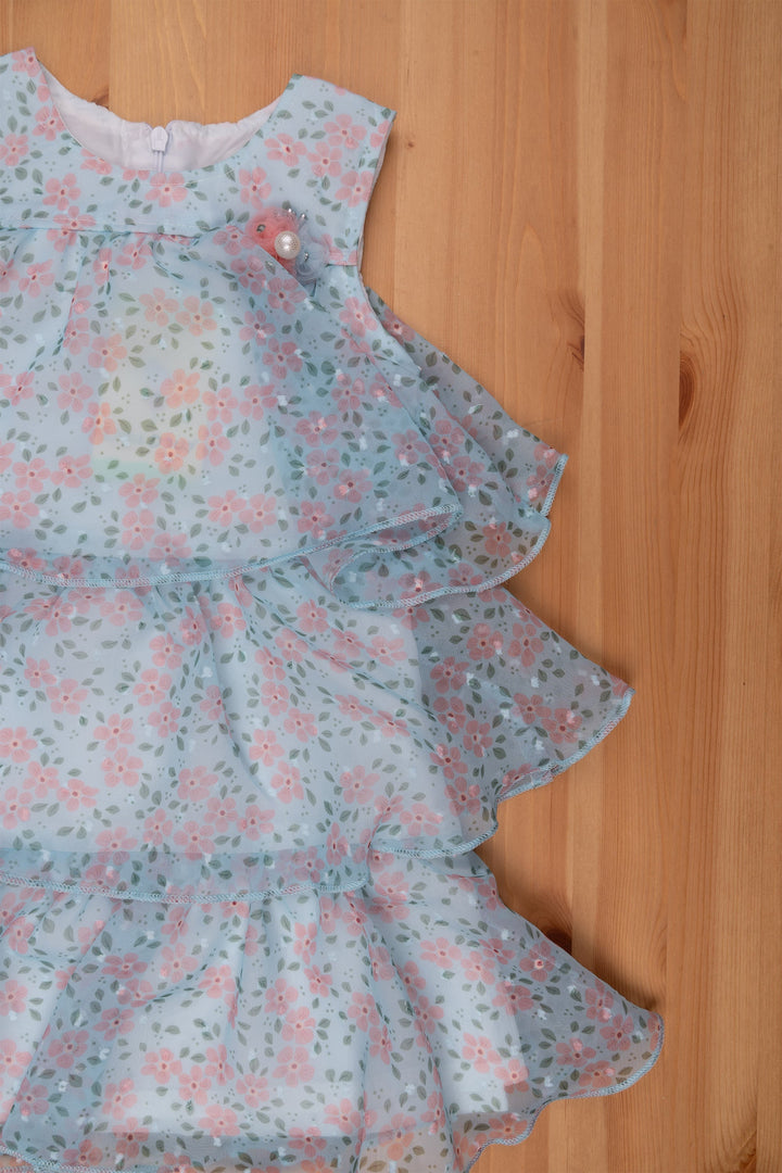 The Nesavu Baby Frock / Jhabla Stylish Blue Floral Triple Layered Infant Dress Nesavu Casual baby dresses | Floral printed blue baby frock | The Nesavu