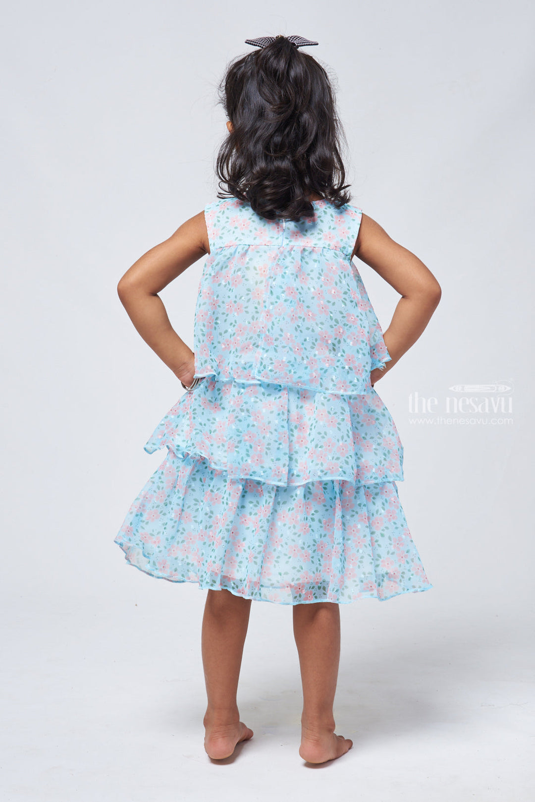 The Nesavu Baby Frock / Jhabla Stylish Blue Floral Triple Layered Infant Dress Nesavu Casual baby dresses | Floral printed blue baby frock | The Nesavu