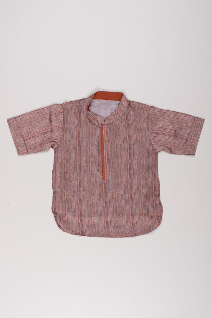 The Nesavu Boys Kurtha Shirt Stylish Brown Boys Kurta Shirt with Dobby Striped Pattern Nesavu 14 (6M) / Brown / Modal BS093A-14 Boys Ethnic Kurta | Designer Boys Ethnic Outfit | The Nesavu