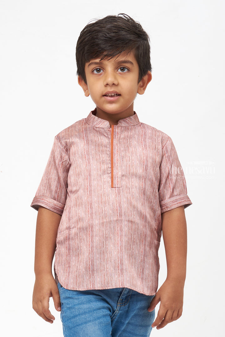 The Nesavu Boys Kurtha Shirt Stylish Brown Boys Kurta Shirt with Dobby Striped Pattern Nesavu 14 (6M) / Brown / Modal BS093A-14 Boys Ethnic Kurta | Designer Boys Ethnic Outfit | The Nesavu