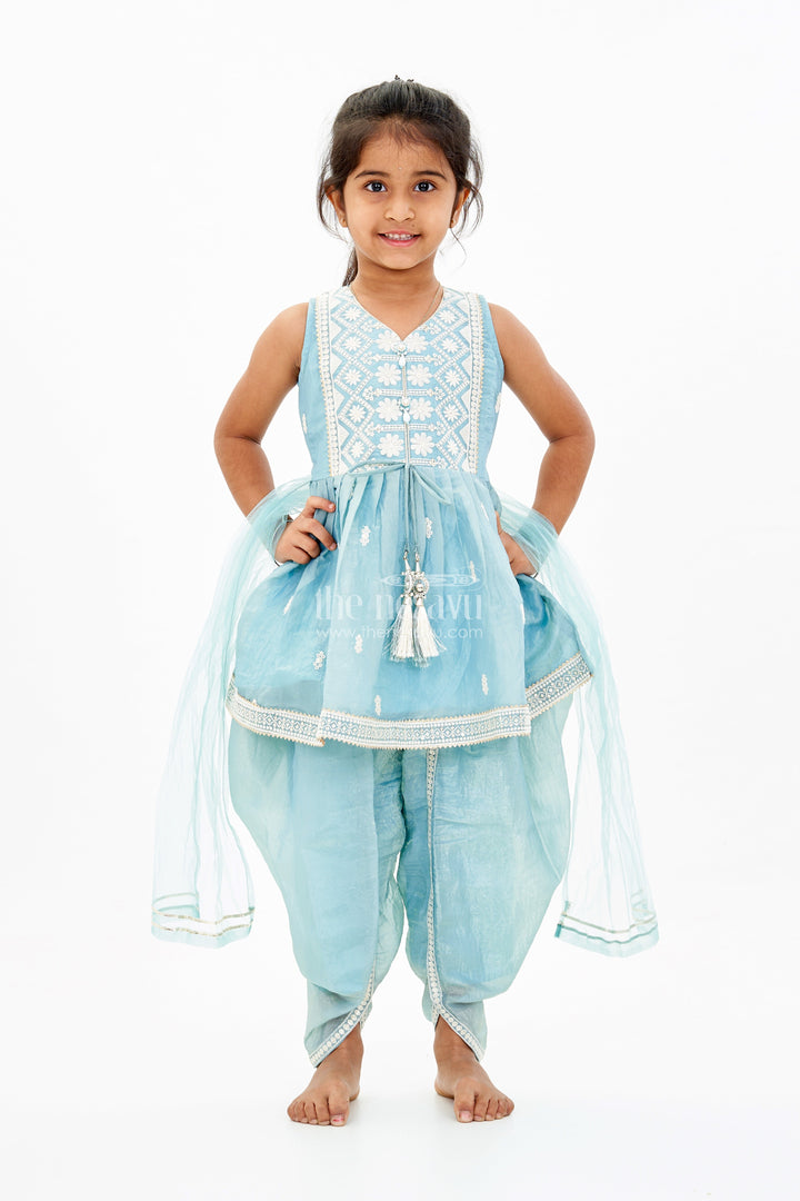 The Nesavu Girls Dothi Sets Stylish Dhoti Choli Dress for Girls with Glaze Shimmer Organza and Embroidered Details Nesavu 16 (1Y) / Blue GPS534A-16 Nesavu Stylish Dhoti Choli Dress Girls Glaze Shimmer Organza Embroidered Details