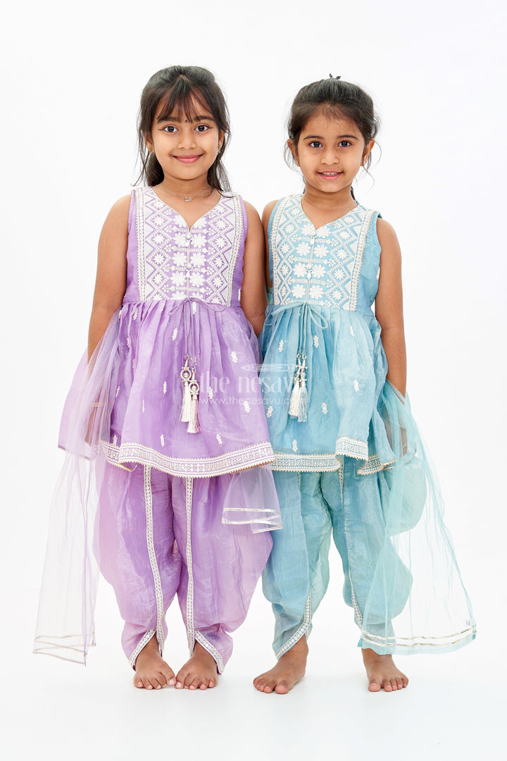 The Nesavu Girls Dothi Sets Stylish Dhoti Choli Dress for Girls with Glaze Shimmer Organza and Embroidered Details Nesavu Nesavu Stylish Dhoti Choli Dress Girls Glaze Shimmer Organza Embroidered Details