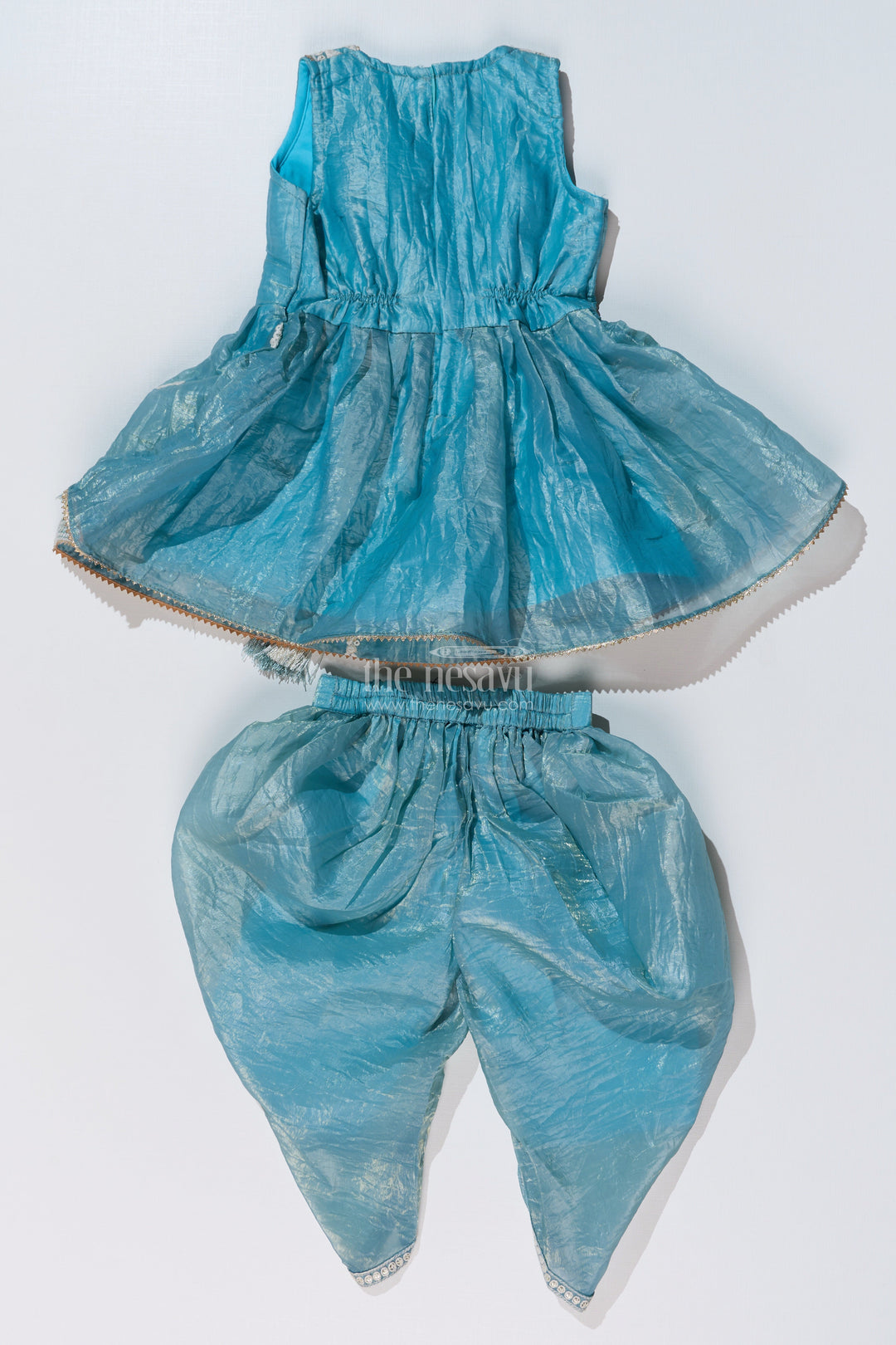 The Nesavu Girls Dothi Sets Stylish Dhoti Choli Dress for Girls with Glaze Shimmer Organza and Embroidered Details Nesavu Nesavu Stylish Dhoti Choli Dress Girls Glaze Shimmer Organza Embroidered Details