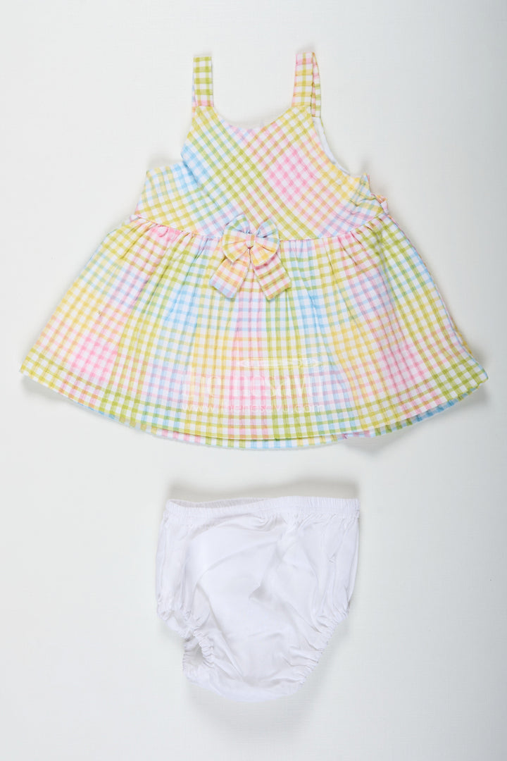 The Nesavu Baby Cotton Frocks Stylish Frocks for Baby Girl in Soft Cotton with Multicolor Checks and Matching Bloomers Nesavu 10 (NB) / Multicolor BFJ774A-10 Nesavu Stylish Baby Girl Cotton Frock Multicolor Checks Print Matching White Bloomers
