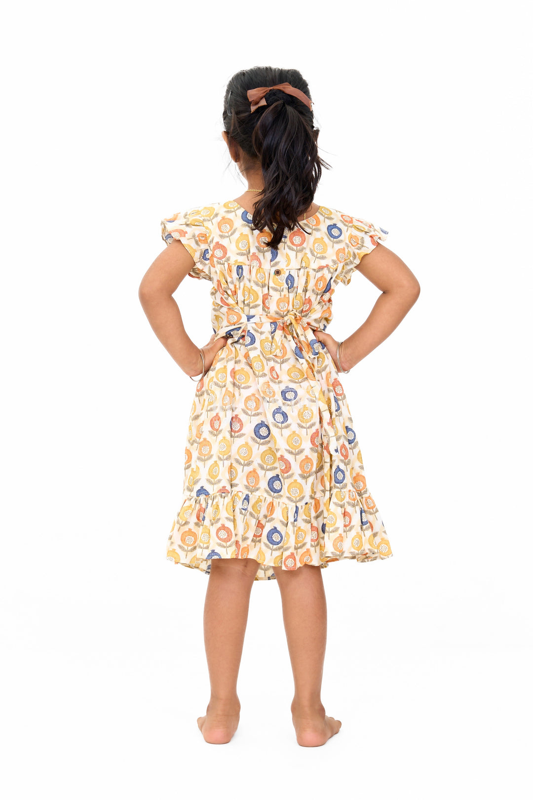 The Nesavu Girls Cotton Frock Stylish Girls Cotton Daily Wear Dress with Vibrant Floral Pattern and Ruffle Details Nesavu Nesavu Girls Cotton Daily Wear Dress Cheerful Floral Print Ruffles Lace Yoke