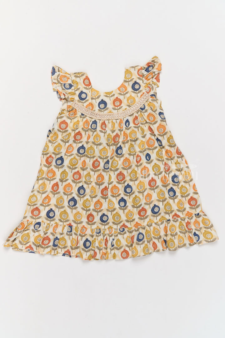 The Nesavu Girls Cotton Frock Stylish Girls Cotton Daily Wear Dress with Vibrant Floral Pattern and Ruffle Details Nesavu Nesavu Girls Cotton Daily Wear Dress Cheerful Floral Print Ruffles Lace Yoke