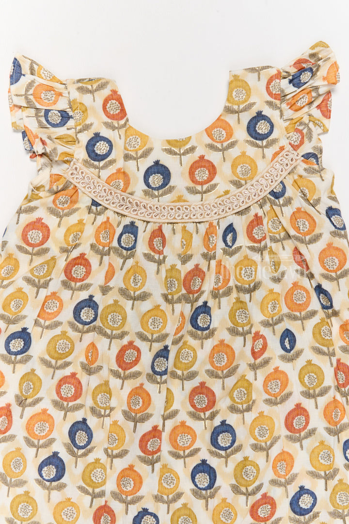 The Nesavu Girls Cotton Frock Stylish Girls Cotton Daily Wear Dress with Vibrant Floral Pattern and Ruffle Details Nesavu Nesavu Girls Cotton Daily Wear Dress Cheerful Floral Print Ruffles Lace Yoke