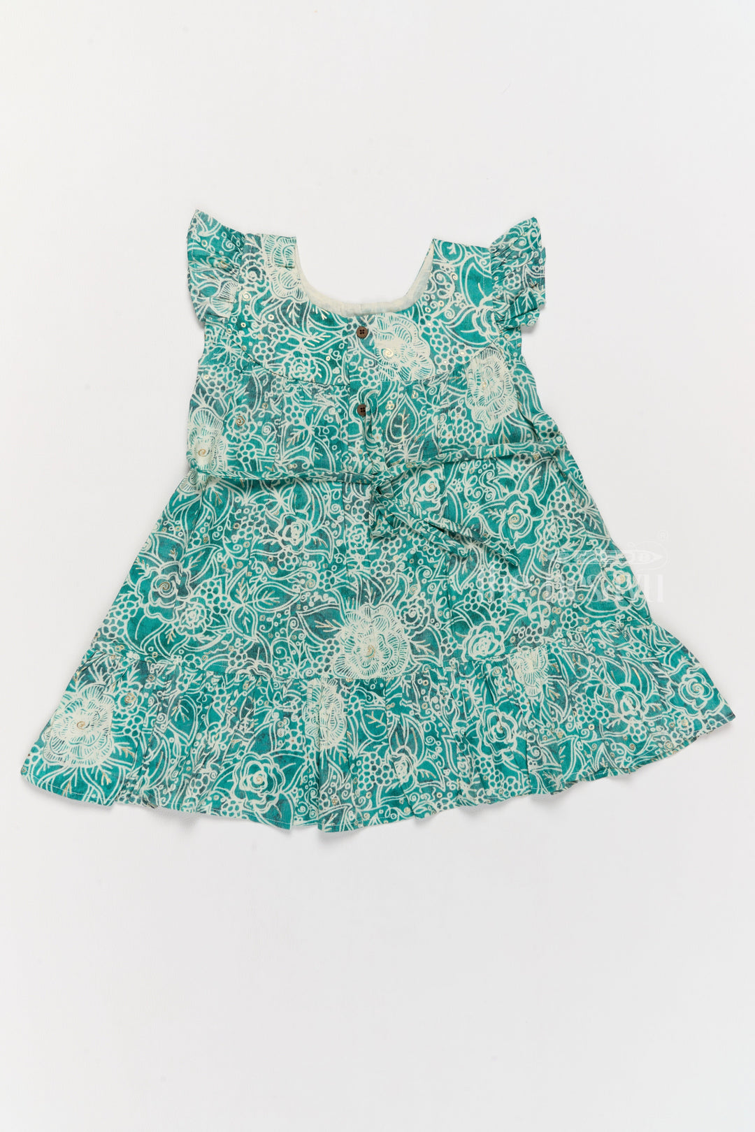 The Nesavu Girls Cotton Frock Stylish Girls Cotton One Piece Dress with Floral Print and Ruffle Hemline Nesavu Nesavu Girls Cotton One Piece Dress Floral Print Ruffles Lace Detailing Summer Style