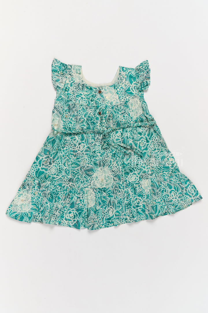 The Nesavu Girls Cotton Frock Stylish Girls Cotton One Piece Dress with Floral Print and Ruffle Hemline Nesavu Nesavu Girls Cotton One Piece Dress Floral Print Ruffles Lace Detailing Summer Style