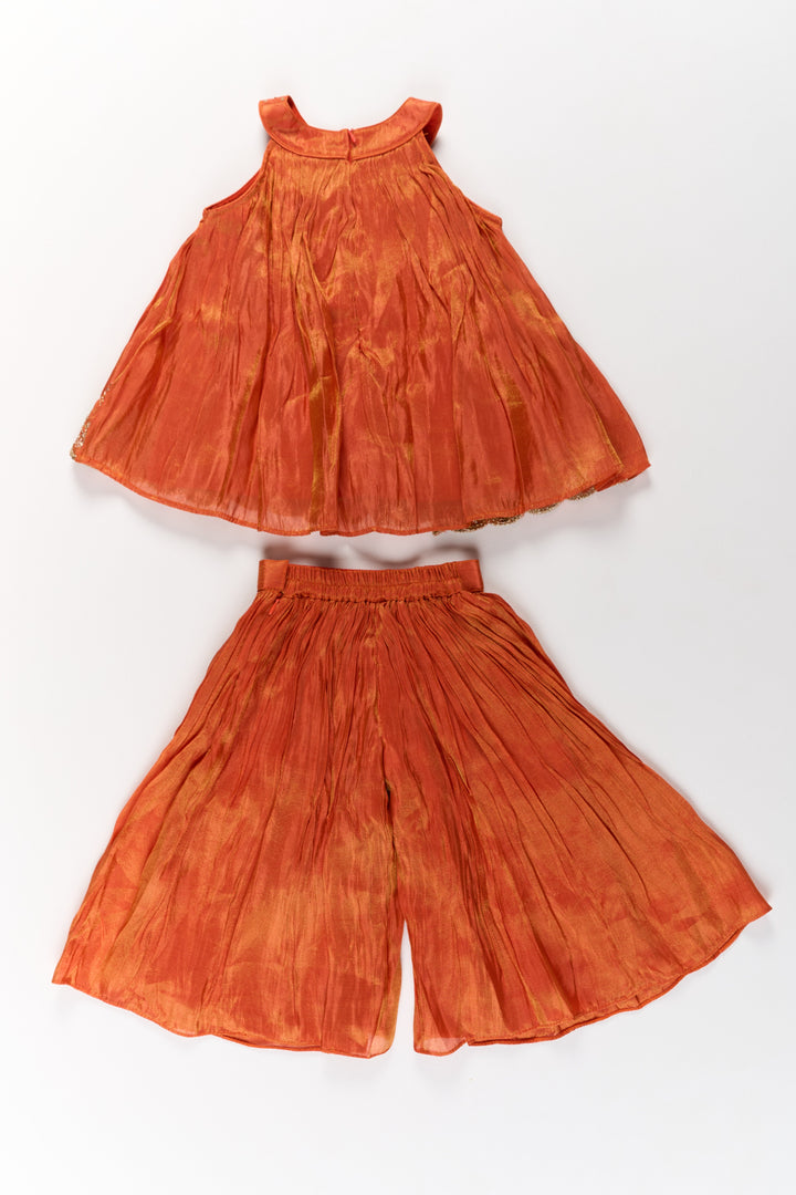 The Nesavu Girls Sharara / Plazo Set Stylish Girls Orange Viscose Silk Sharara Set with Embroidered Cape for Festive Wear Nesavu Nesavu Girls Orange Viscose Silk Sharara Set Embroidered Cape Weddings Festivals