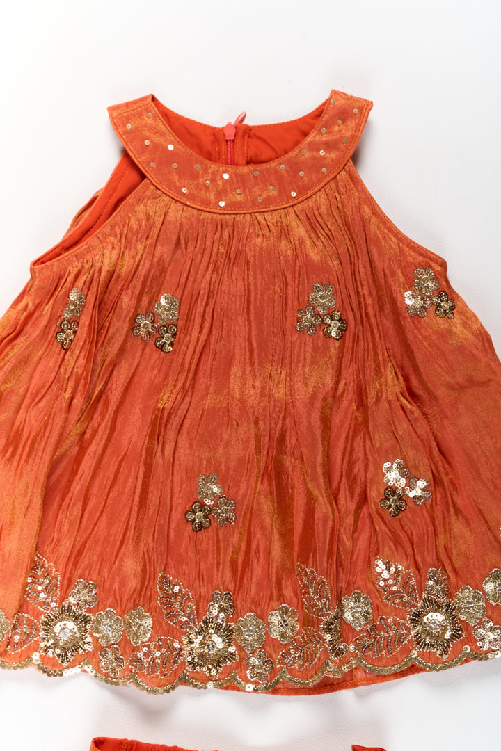 The Nesavu Girls Sharara / Plazo Set Stylish Girls Orange Viscose Silk Sharara Set with Embroidered Cape for Festive Wear Nesavu Nesavu Girls Orange Viscose Silk Sharara Set Embroidered Cape Weddings Festivals