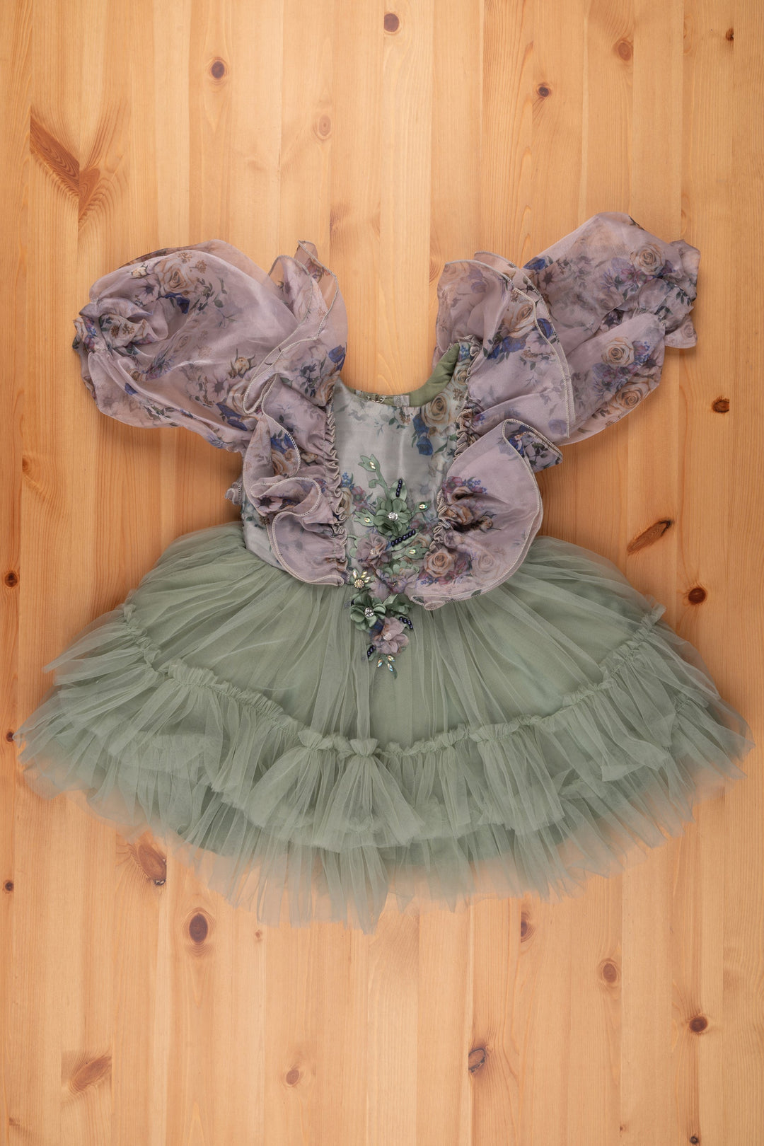 The Nesavu Girls Tutu Frock Stylish Girls Party Dress Modern Design with Traditional Elegance Nesavu 16 (1Y) / Green / Organza Printed PF127B-16 Princess Birthday Dress | Baby Girlparty Frock | The Nesavu