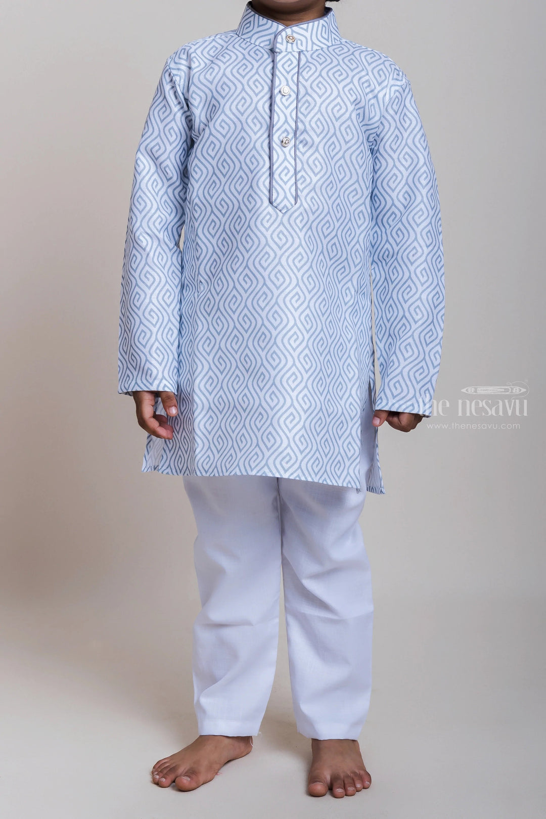 The Nesavu Boys Kurtha Set Stylish Grey Latest Printed Kurta With Comfortable White Cotton Pant For Boys Nesavu Daily Wear Kurta And Pant| Casual Wear Collection| The Nesavu