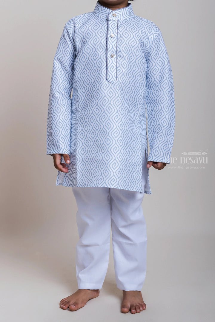 The Nesavu Boys Kurtha Set Stylish Grey Latest Printed Kurta With Comfortable White Cotton Pant For Boys Nesavu Daily Wear Kurta And Pant| Casual Wear Collection| The Nesavu