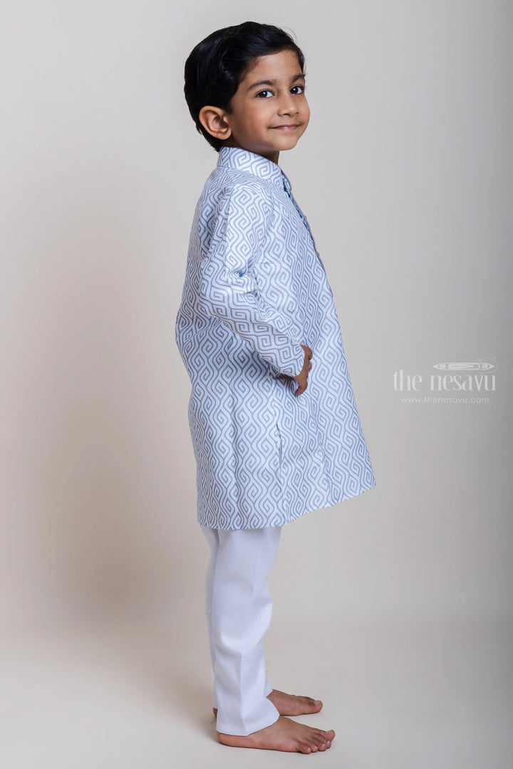 The Nesavu Boys Kurtha Set Stylish Grey Latest Printed Kurta With Comfortable White Cotton Pant For Boys Nesavu Daily Wear Kurta And Pant| Casual Wear Collection| The Nesavu