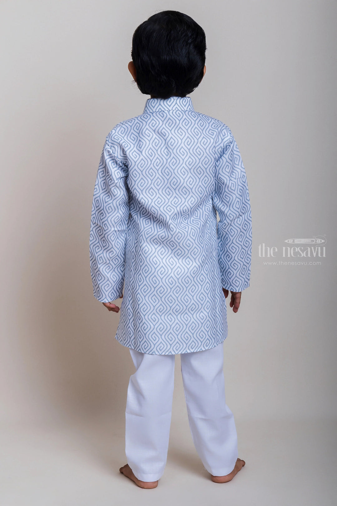 The Nesavu Boys Kurtha Set Stylish Grey Latest Printed Kurta With Comfortable White Cotton Pant For Boys Nesavu Daily Wear Kurta And Pant| Casual Wear Collection| The Nesavu