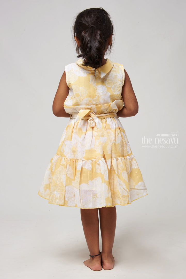 The Nesavu Girls Fancy Frock Stylish High Neck Collared Yellow Frock for Girls - Comfortable Cotton Dress Nesavu Floral Printed Fancy Frock | Girls Cotton Frocks | the Nesavu