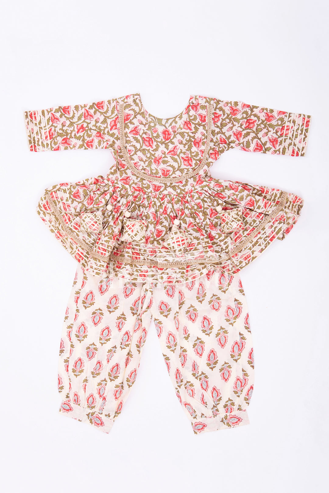 The Nesavu Girls Sharara / Plazo Set Stylish Jaipur Hand Block Printed Pure Cotton Haram Pant Set for Kids Nesavu 16 (1Y) / multicolor GPS344A-16 Stylish Jaipur Hand Block Print Cotton Haram Pant Set for Kids