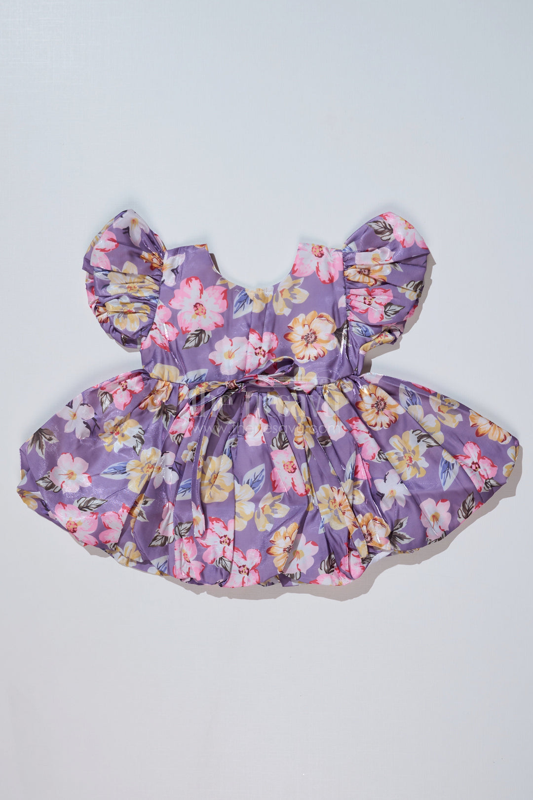 The Nesavu Baby Fancy Frock Stylish Knee Length Floral Frock for Baby Girls in Glaza Satin with Digital Print and Puff Sleeves Nesavu Nesavu Knee Length Floral Frock Baby Girls Glaza Satin Digital Print Puff Sleeves