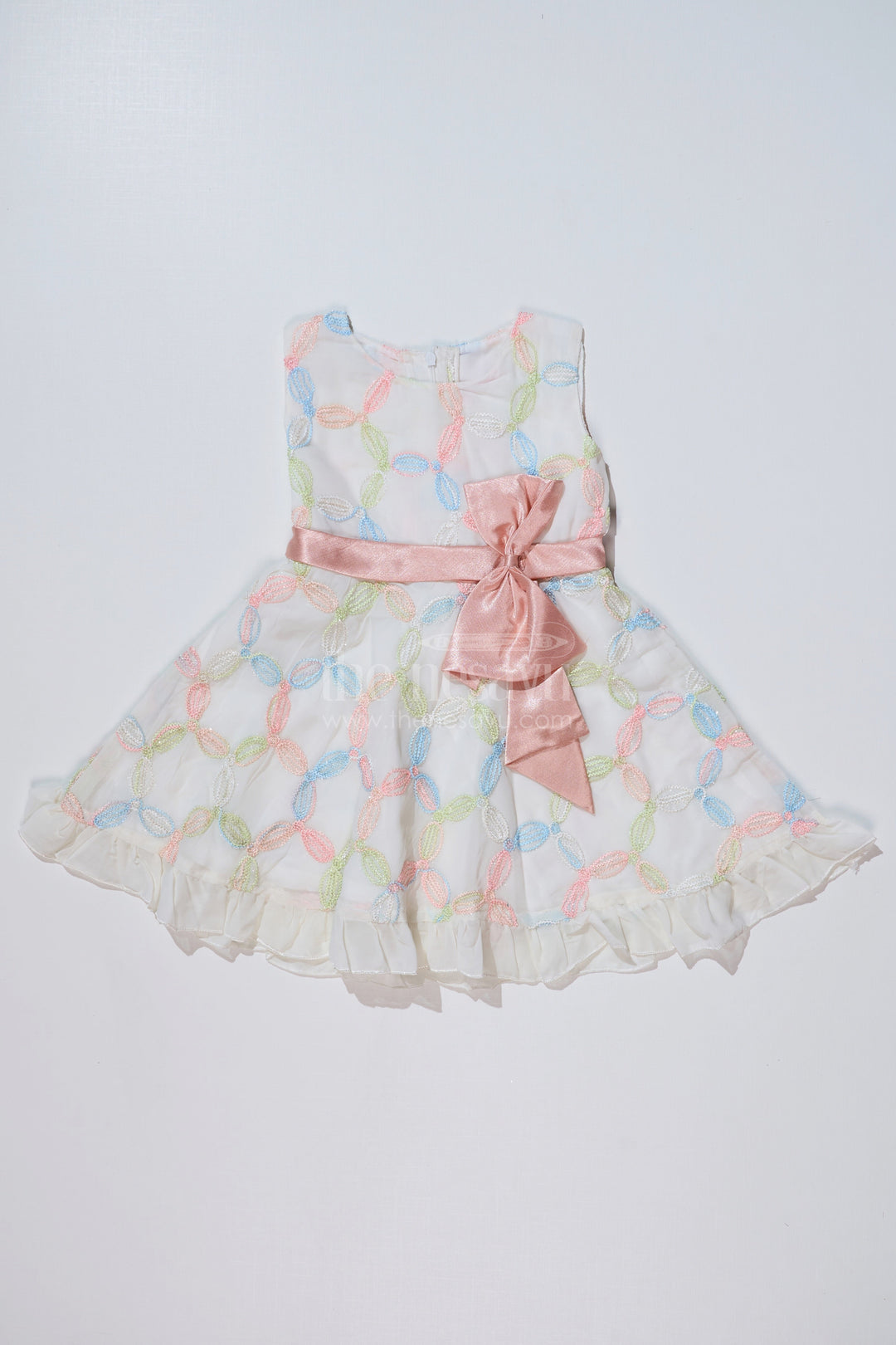 The Nesavu Girls Fancy Frock Stylish Multi Color Casual Dress for Girls in Fancy Designer Fabric with Bow Accent Nesavu 20 (3Y) / Green GFC1616A-20 Nesavu Multi Color Casual Dress Girls Fancy Designer Fabric Bow Accent