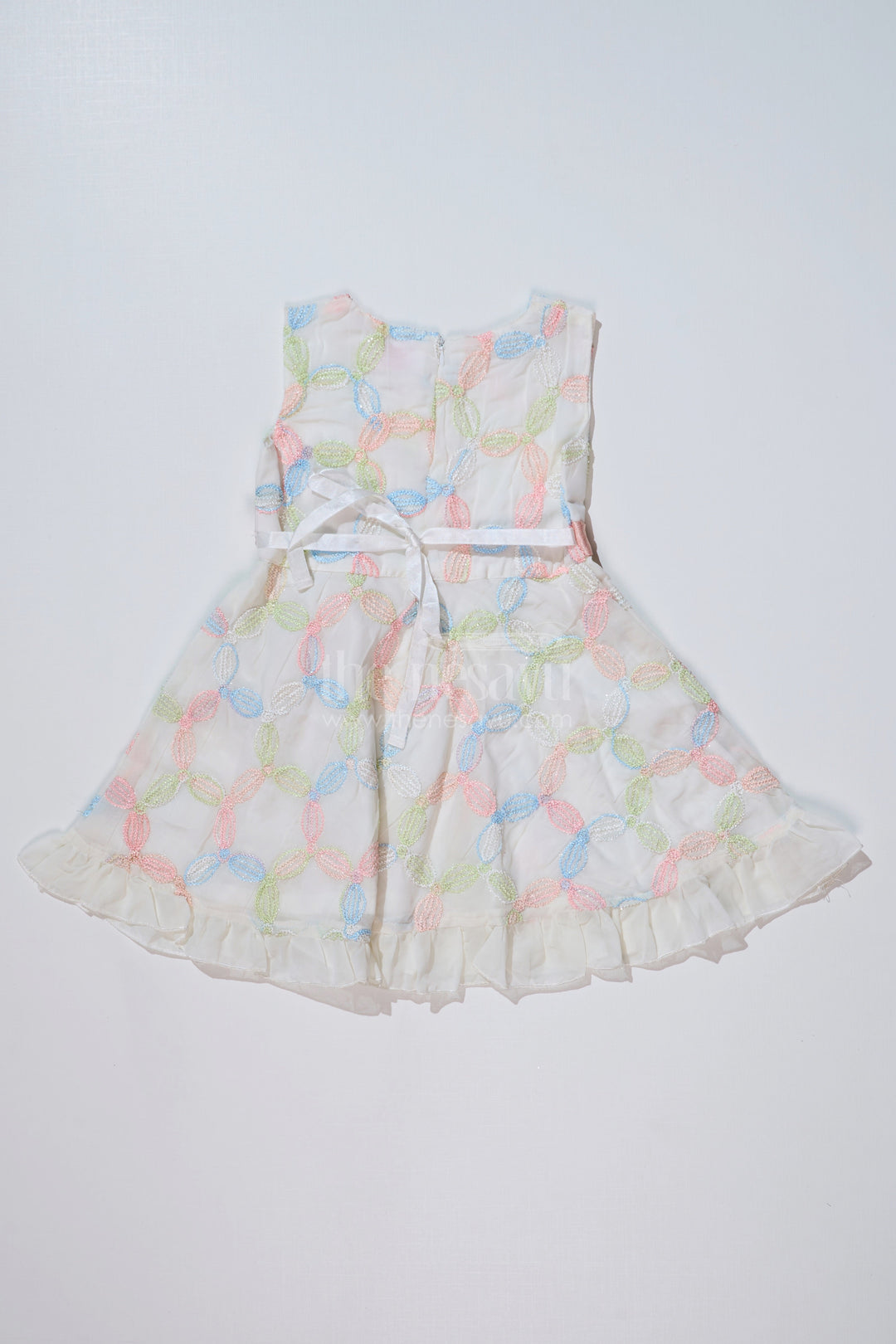 The Nesavu Girls Fancy Frock Stylish Multi Color Casual Dress for Girls in Fancy Designer Fabric with Bow Accent Nesavu Nesavu Multi Color Casual Dress Girls Fancy Designer Fabric Bow Accent