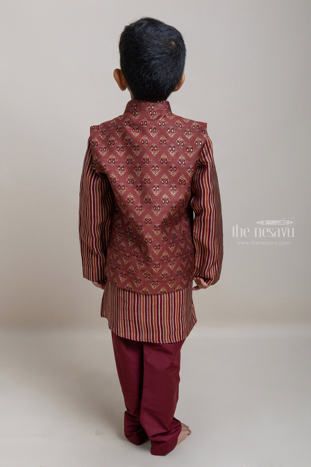 The Nesavu Boys Jacket Sets Stylish Multi-color Stripe Designer Kurta Set With Butta Printed Overjacket For Boys Nesavu Trendy Ethnic Wear Collection For Boys | Latest Kurta Collection | The Nesavu