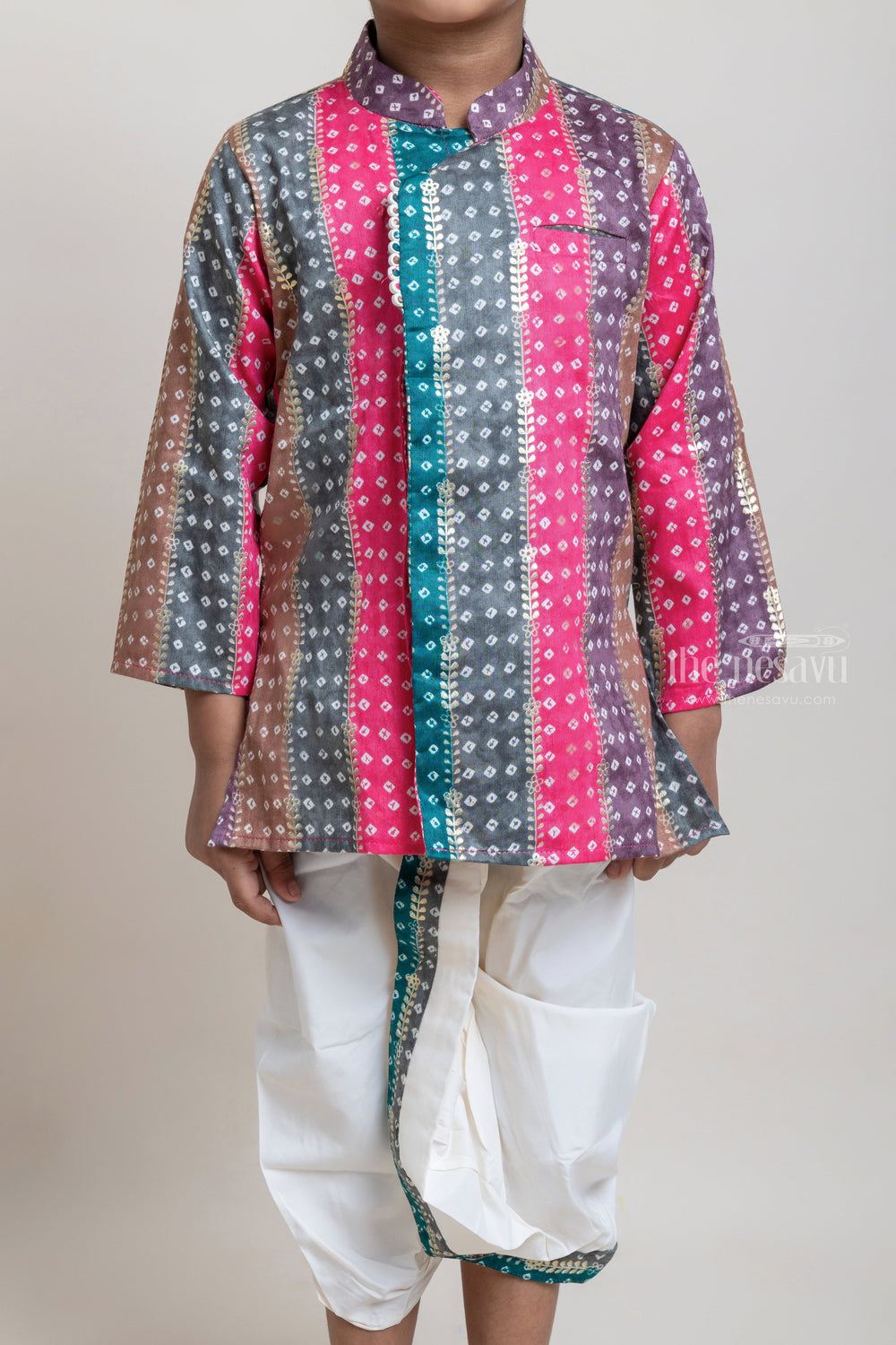 The Nesavu Boys Dothi Set Stylish Multi-colored Ethnic Kurta With White Dhoti For Little Boys Nesavu Premium Ethnic Wear for Boys | Latest Kurta collection | The Nesavu