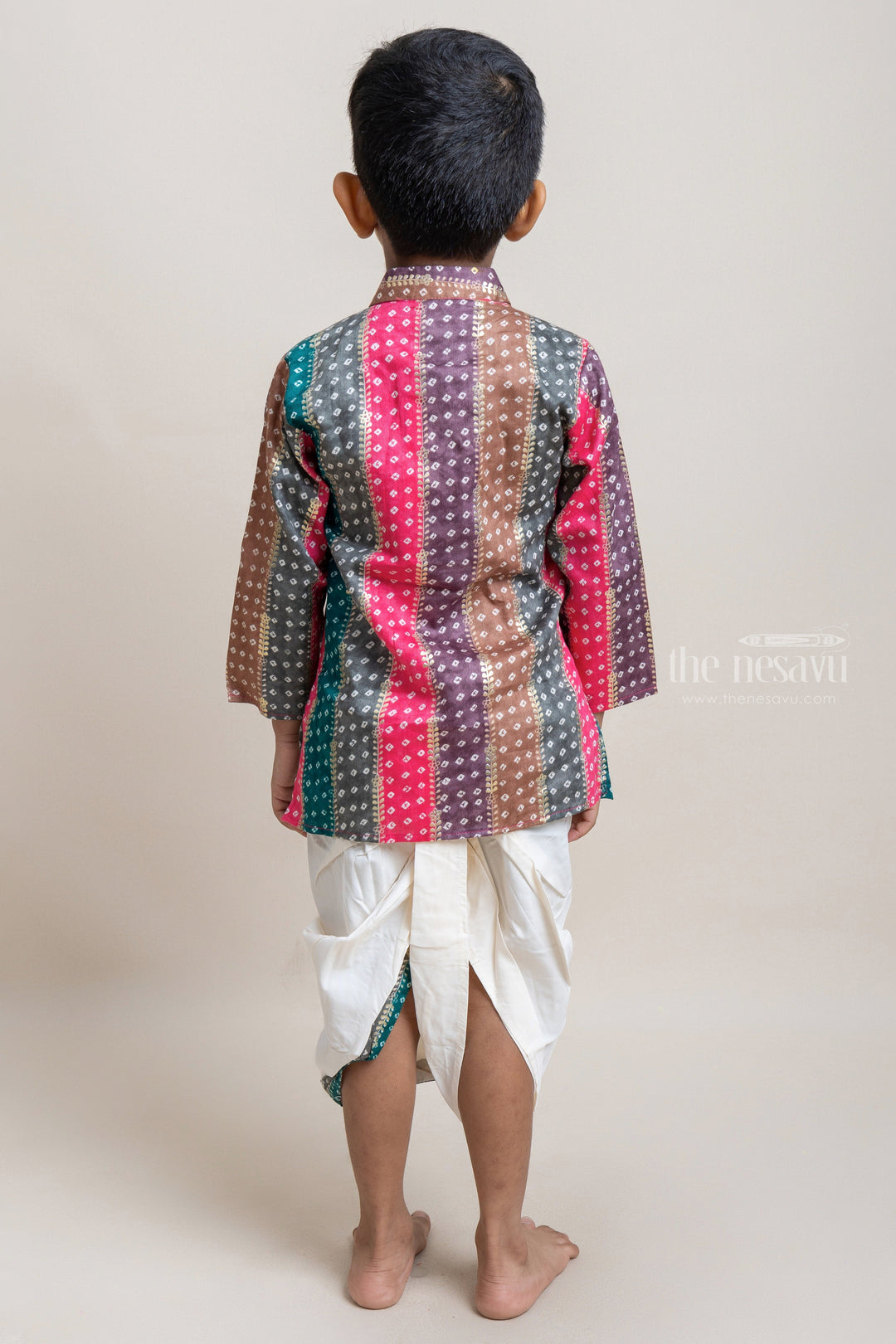 The Nesavu Boys Dothi Set Stylish Multi-colored Ethnic Kurta With White Dhoti For Little Boys Nesavu Premium Ethnic Wear for Boys | Latest Kurta collection | The Nesavu